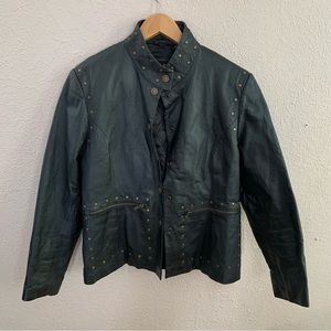 Y2K Vintage Black 100% Leather Biker jacket with brass color rivets